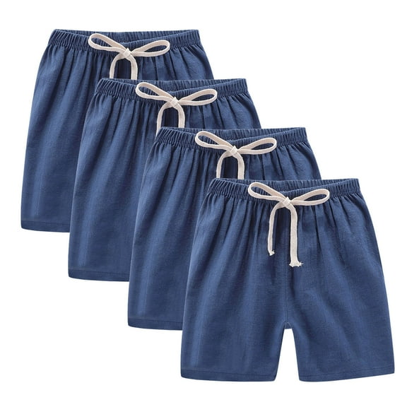 ZACPNCV 4PC Girls Casual Bermuda Shorts Kids Knee Length High Waisted Summer Shorts Linen Comfy Drawstring Short Pants Navy 5-6 Years