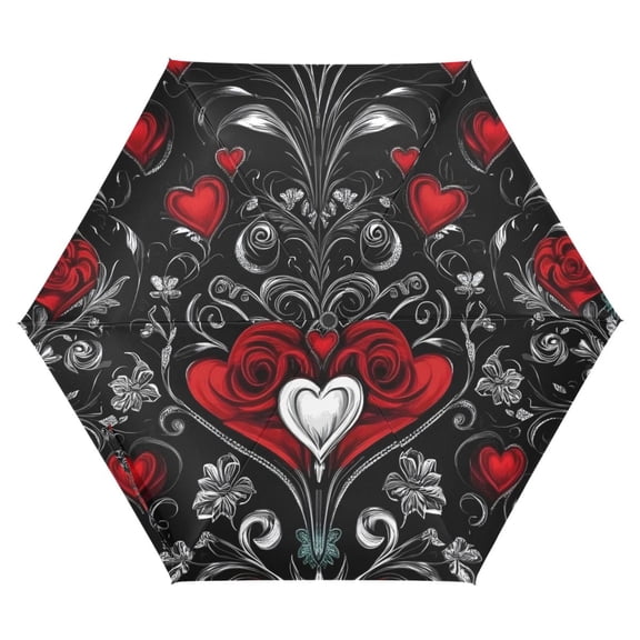 ALAZA Valentines Hearts Flower UPF 50+ Compact Folding Umbrella for Rain Travel Umbrella Packable