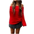 thumbnail image 3 of Womens Off the Shoulder Sweaters Long Sleeve Knit Sweater Loose Fit Fall Trendy Sexy Pullover Jumper Tops, 3 of 4