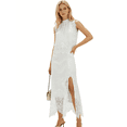 thumbnail image 1 of Conjunto de dos piezas de verano para mujer: top sin mangas con cuello alto y encaje, y falda larga con bajo irregular., 1 of 9