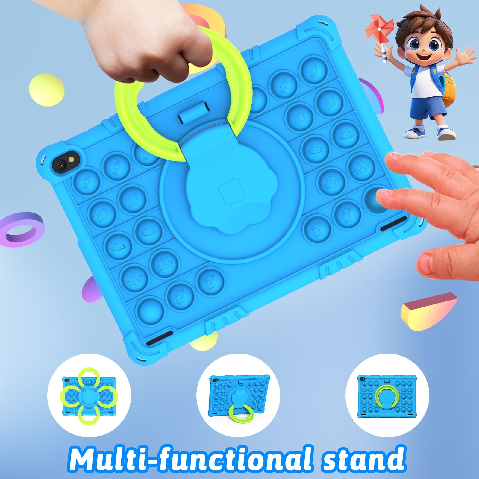 Android 15 Kids Tablet 10 inch Tablet for Kids, Toddler Tablets with Shockproof Case, 6GB RAM 32GB ROM 1TB Expand, Parental Controls, Kids Space, Child Learning, WiFi, 6000mAh, Dual Camera, Blue