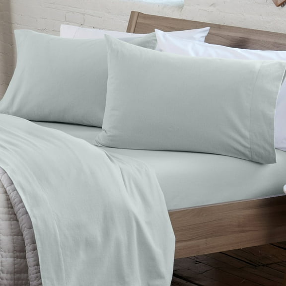 Great Bay Home Heavyweight Flannel Sheet Set - 100% Turkish Cotton - Double Brushed - Full, Solid - Barely Blue