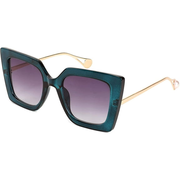 FEISEDY Oversized Square Pearl Inlay Arm Cat Eye Fashion Sunglasses for Women B2625