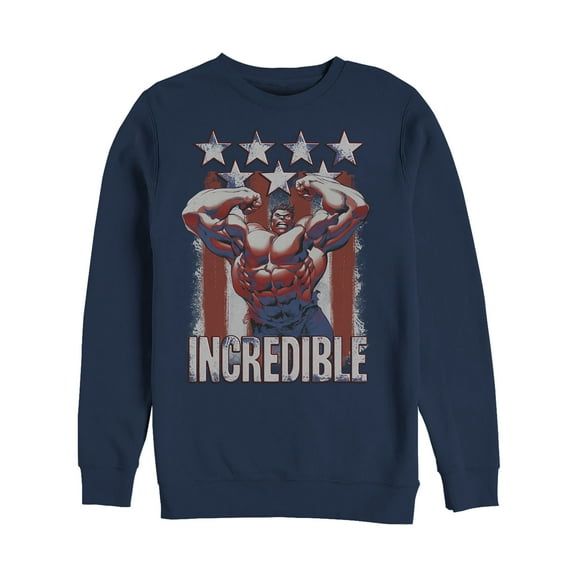 Men's Marvel Fourth of July Incredible Hulk Sweatshirt Navy Blue Medium