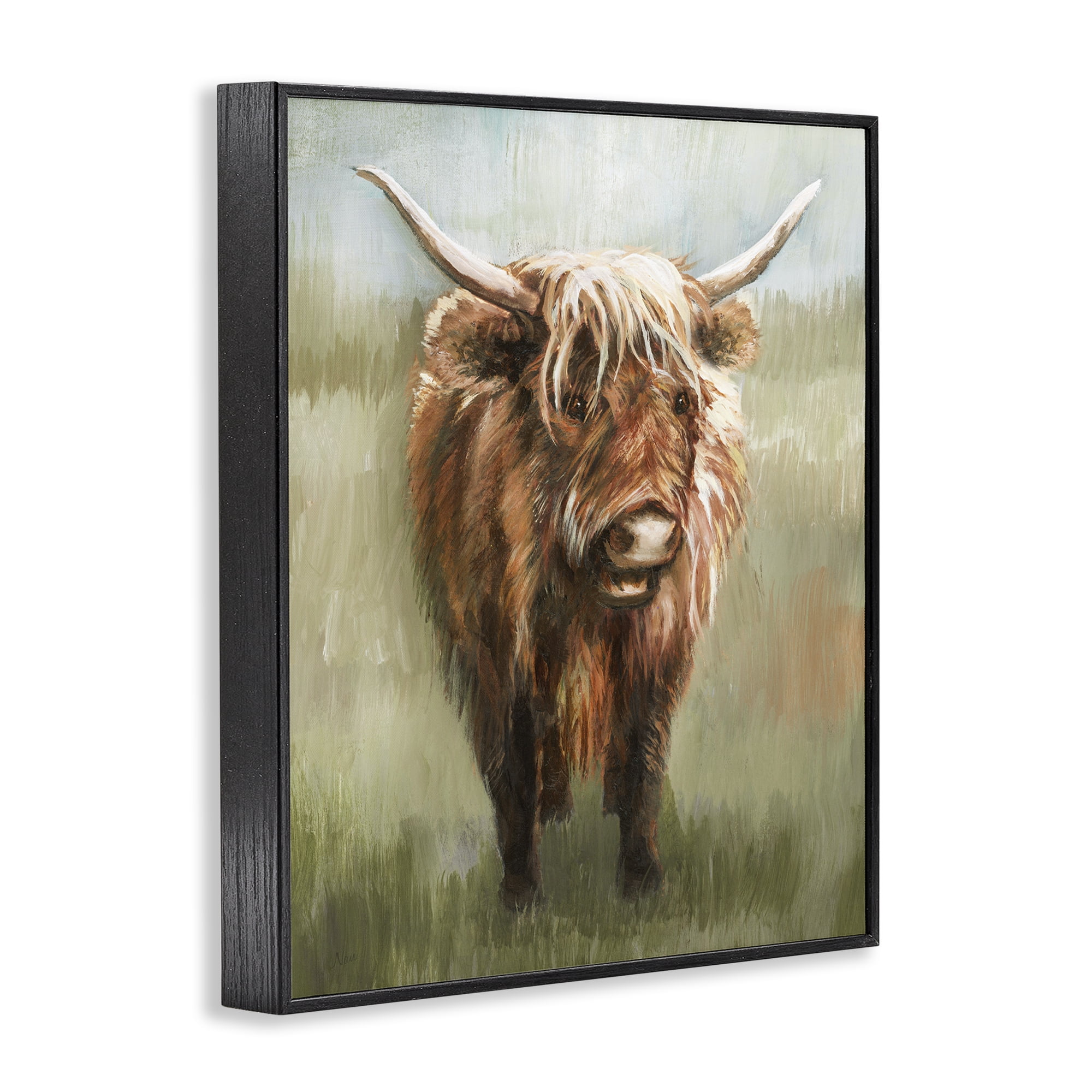 Stupell Industries Highland Cattle Painting Animals & Insects Painting Black Framed Art Print Wall Art, 24 x 30