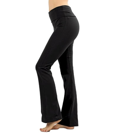 Zenana Women Fold Over Waist Cotton Stretch Flare Leg Boot Cut Yoga Pants Leggings Black (Best Way To Fold Pants)