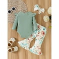 thumbnail image 3 of Newborn Baby Girls Clothes 3 Months Girls 3PCS Romper Outfits Set Flower Print Newborn Girls Long Sleeve Top Pants Set with Headband Green, 3 of 8