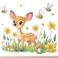 thumbnail image 2 of Adhesivos de pared con bonitos dibujos animados de ciervos con abejas y flores, 2 of 3