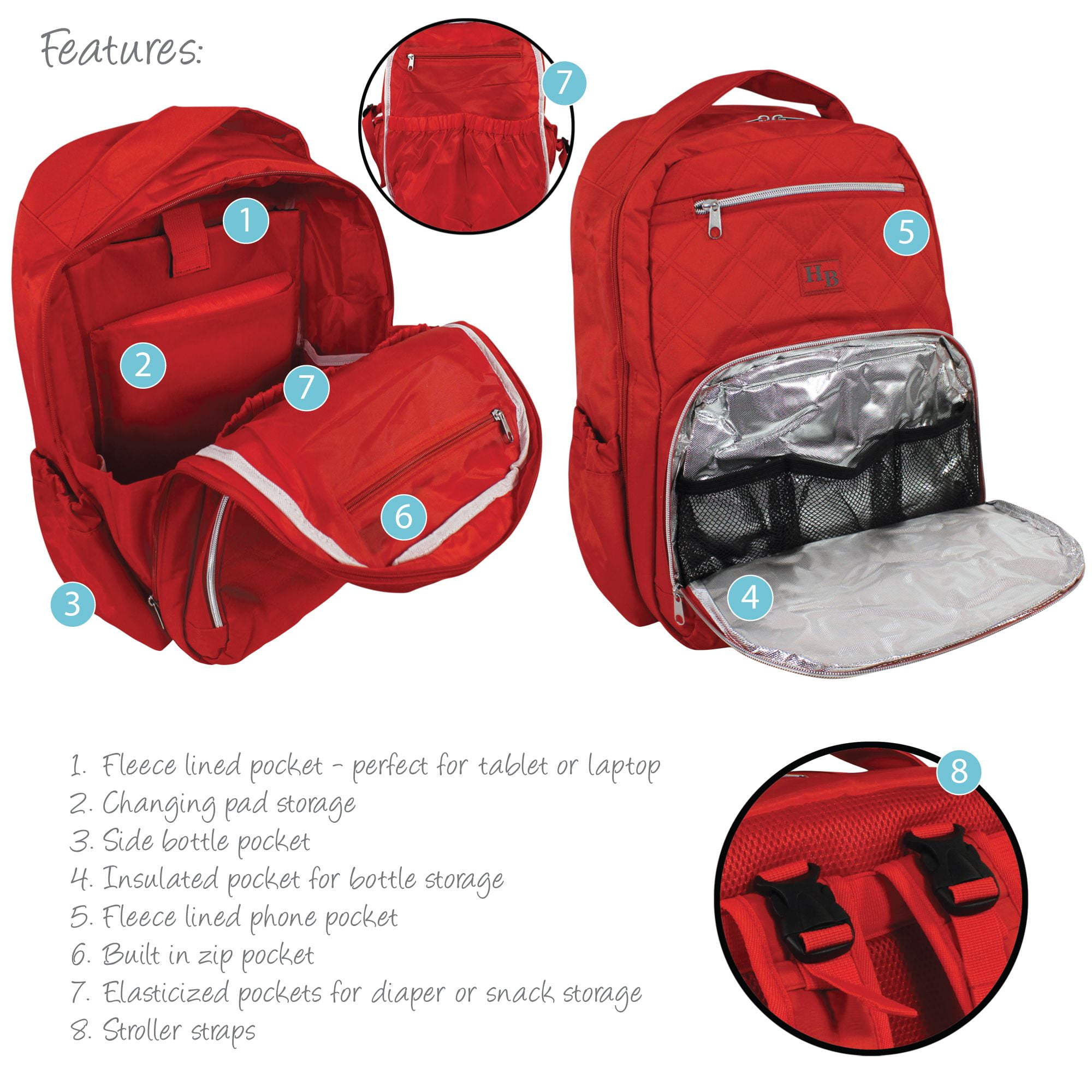 Hudson Baby Premium Diaper Bag Backpack and Changing Pad, Red, One Size