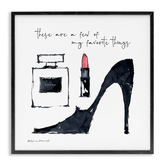 Stupell Industries Art Deco My Favorite Things Phrase Perfume Lipstick Fashion Shoes Black Framed Giclee Art, 12 x 12, by Stephanie Workman Marrott