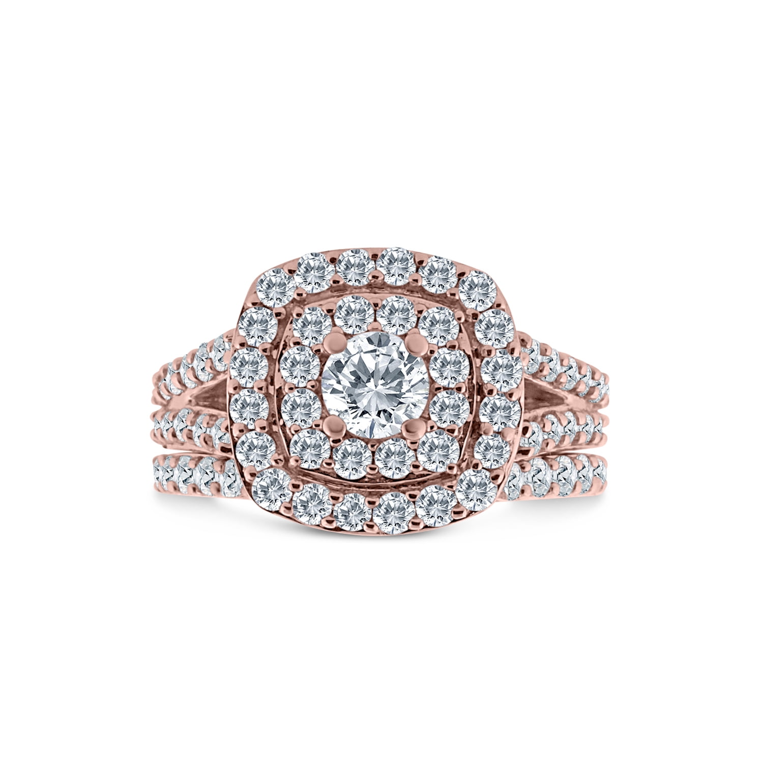 2.00ct Cushion Halo Diamond Engagement Wedding Ring Set 10K Rose Gold