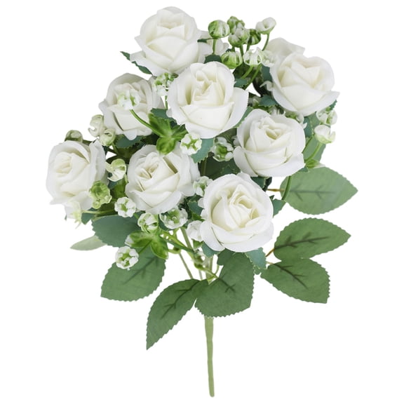 Artificial Flowers Silk Roses Fake Bridal Wedding Bouquet for Home Garden Party Floral Decor 1 Pcs (White Curved stem)
