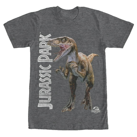 Men's Jurassic Park Velociraptor Logo Graphic Tee Charcoal Heather X Large