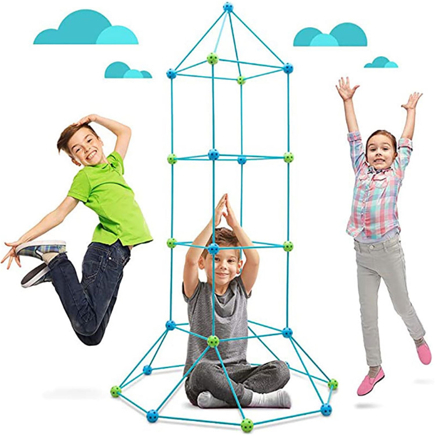 CIPACHO Kids Fort Building Kit 85 PCS Construction Toys for Boys Girls, DIY Building Playhouse Castle Tunnel Play Tent, Blue
