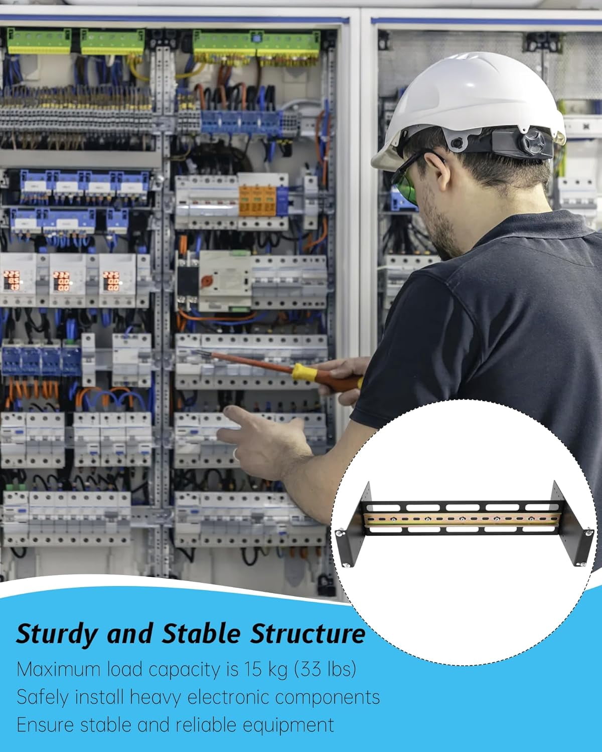 19 Inch Rack Mount DIN Rail Kit, with High Strength Metal,Depth Adjustable Rackmount Din Rail Chassis 2U Adjustable,for Media Converters, Ethernet Switch, Industrial PoE Switch & Power Supplies
