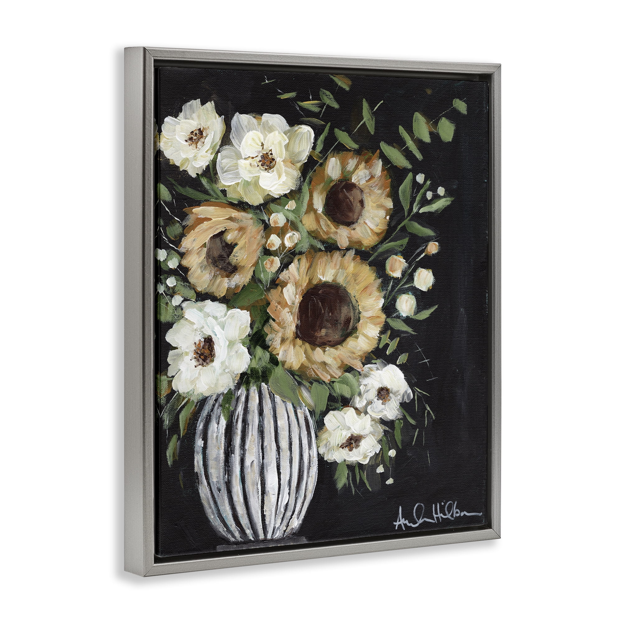 Stupell Industries Full Country Bouquet Botanical & Floral Painting Gray Floater Framed Art Print Wall Art, 17 x 21