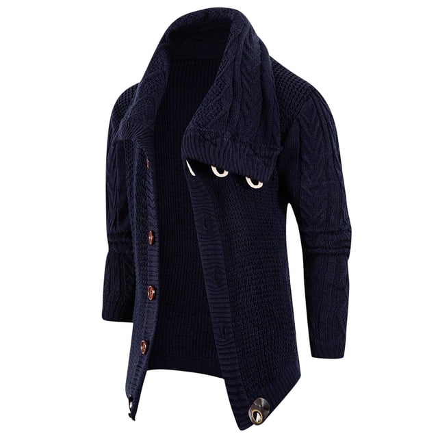 Awdenio Men's Casual Solid Color Long Sleeved Thickened Cardigan Jacket Sweater