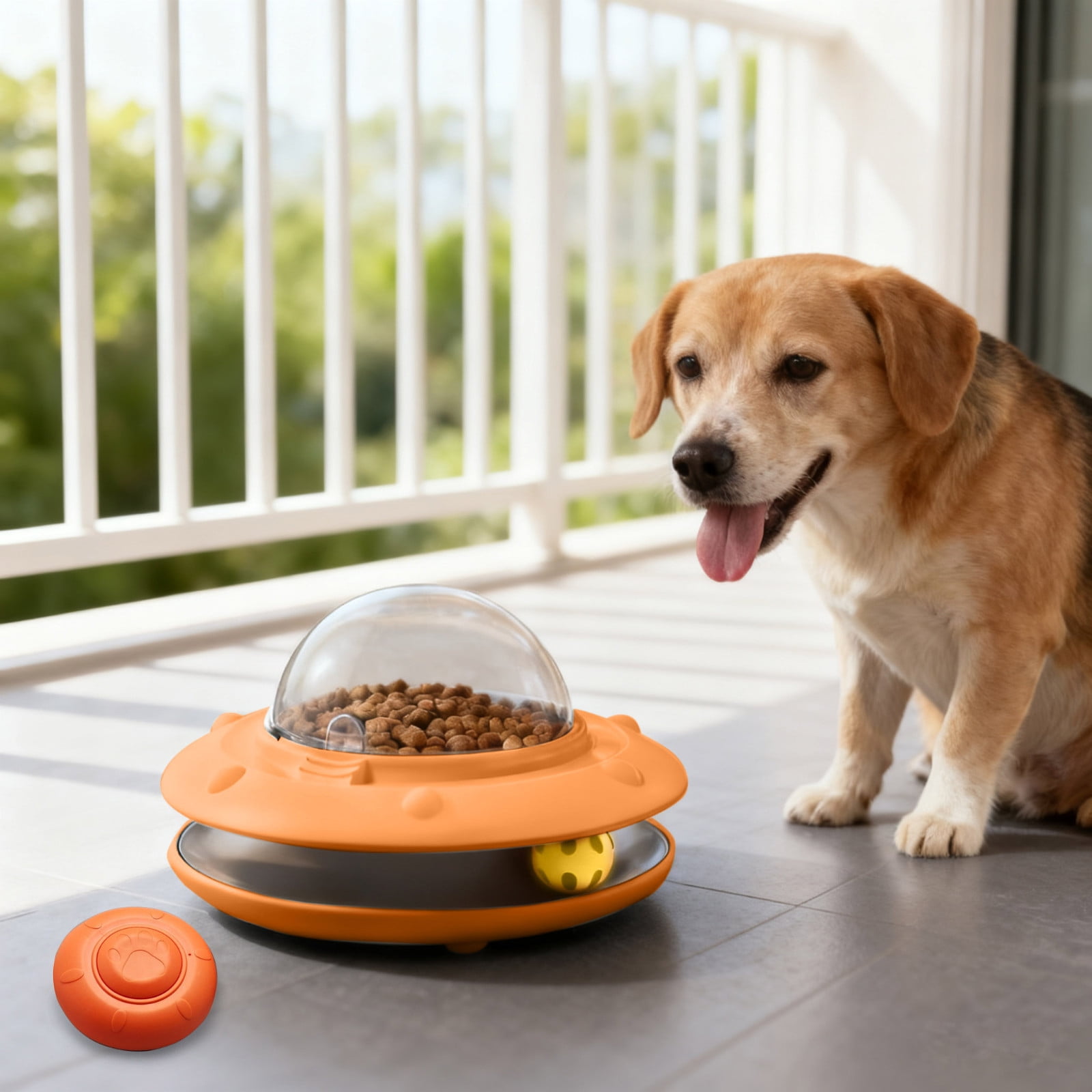 Interactive Puzzle Toy for Dogs Automatic Feeder Enrichment Dispenser with Remote Control Rechargeable Electronic Track for Mental Stimulation and Training