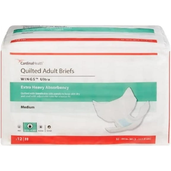 Wings Ultra Quilted Adult Briefs Extra Heavy Absorbency, Medium, 32" - 44" (Case of 96)
