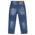 thumbnail image 2 of KIDSCOOL SPACE Big Boys Jeans,Elastic Band Inside Ripped Straight Line Denim Pants,Deep Blue,8-9 Years, 2 of 6