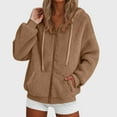 thumbnail image 2 of adviicd Womens Fleece Jacket Fall Winter Full Zip Sherpa Coat with Hood Winter Outfits (Khaki, XL), 2 of 5