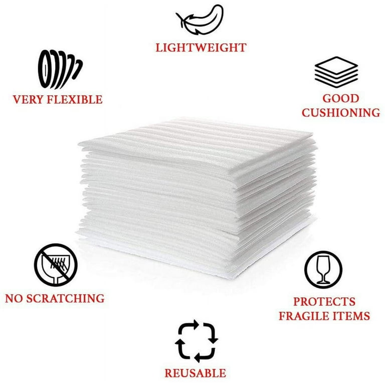 100 Foam Wrap Sheets for Packing Materials for Fragile Items and Moving Supplies for Dish Packing 12x12x1/16 inch, Size: 12 x 12, White