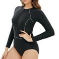 thumbnail image 2 of WREESH Womens One Piece Swimsuit Long Sleeve Rash Guard Swimsuits Solid Color Fashionable and Zippered Swimsuit Bathing Suits Black, 2 of 7