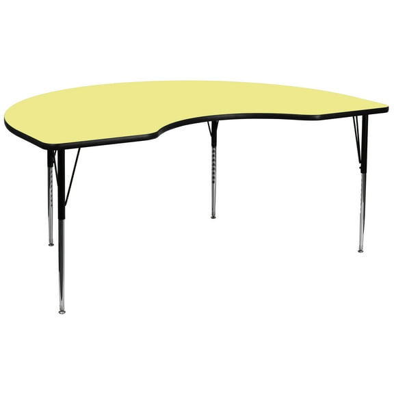 Flash Furniture 48''W x 96''L Kidney Yellow Thermal Laminate Activity Table - Standard Height Adjustable Legs