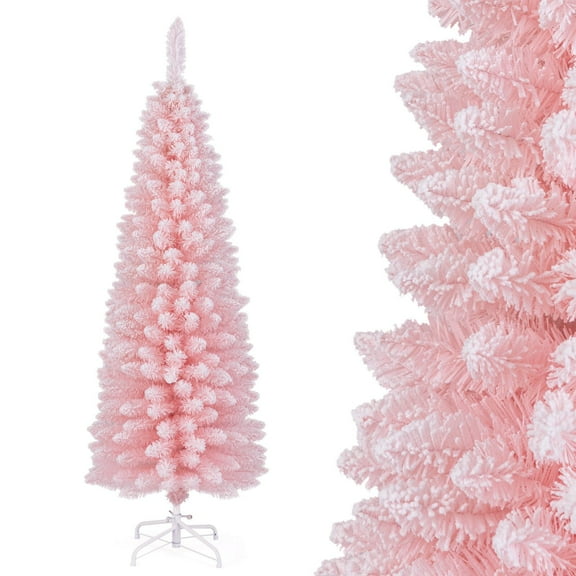 LYYHTY 5 FT Artificial Pink Christmas Tree with 328 Branch Tips Folding Metal Stand
