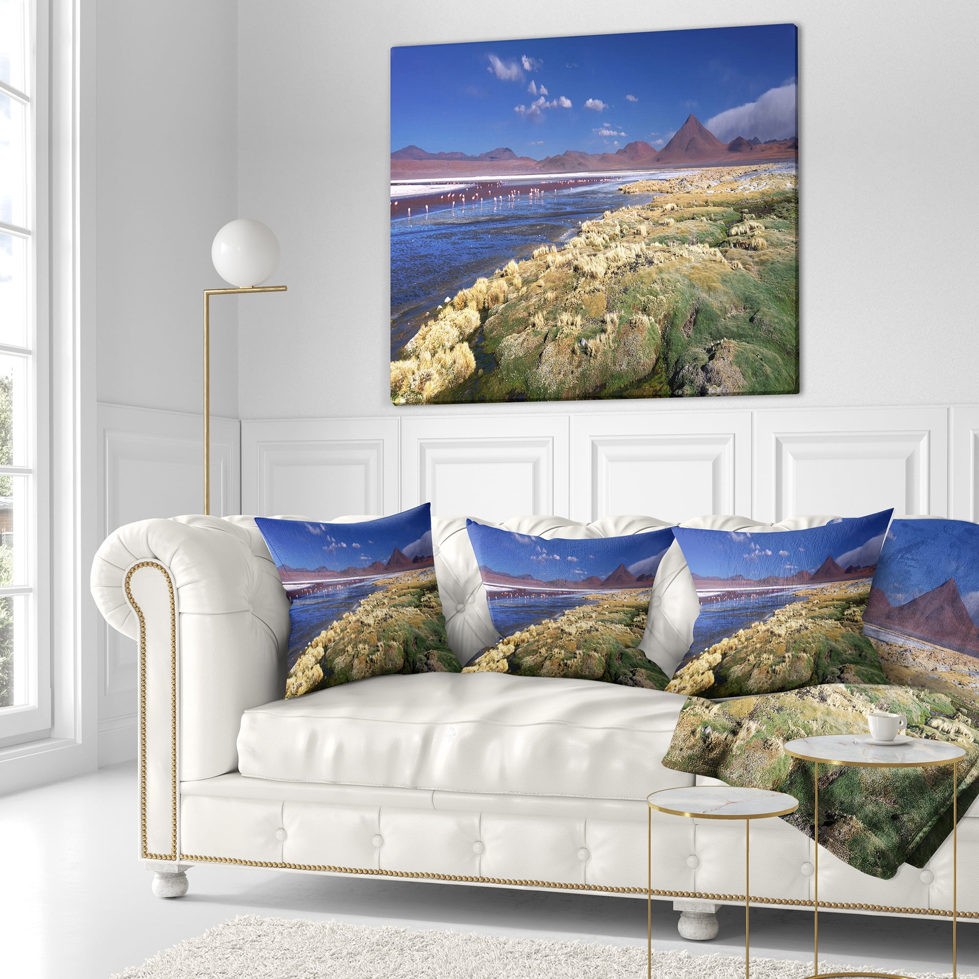 Designart Colorada Lagoon and Pabellon Volcano - Oversized Beach Throw Pillow - 18x18