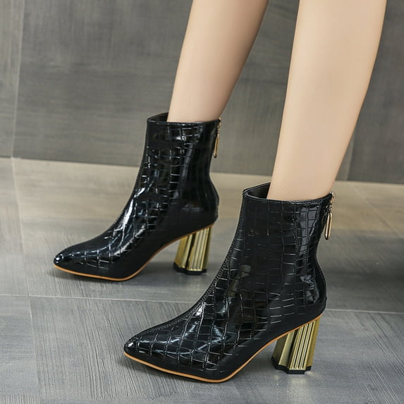 QISIWOLE Women's Shoes Fashion Minimalistic Solid Color Comfortable Zipper High Heel Thick Heel Boots,clearance under 10