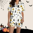 thumbnail image 7 of oqasdz Halloween Pajamas Women Ghost Pumpkin Printed Lapel Button Short Sleeve Shirts and Shorts Soft Nightwear Sleepwear, XL, 7 of 7