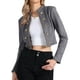 thumbnail image 1 of CHAQUETA CORTA DE SUEDE SINTÉTICO PARA MUJERES INSPIRADA CHIC, DE DOBLE BOTÓN, CON CUELLO ALTO, CIERRE DE CREMALLERA Y MANGAS LARGAS, TAMAÑO L, GRIS OSCURO, 1 of 5