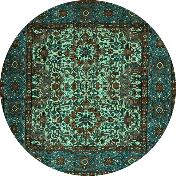 Ahgly Company Indoor Round Persian Turquoise Blue Traditional Area Rugs, 7' Round