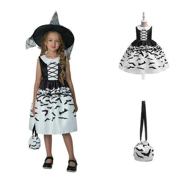 NIEWTR Halloween Witch Costume Set Cute Girls Kids Girls Trick-Or-Treating Costumes Black White Striped Tulle Tutu Dress and Toddler Trick-Or-Treating Costumes Outfit for Kids Cosplay Party