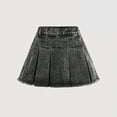 thumbnail image 5 of CPNG Girl's Casual High Waisted Pleated Denim Skirt Summer Vintage Trendy Side Zipper Uniform Skirt Jeans Skirt(Black,11-12 Years), 5 of 7