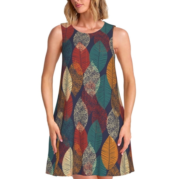 Disketp Autumn Leaves para Vestido sin Mangas para Mujeres, Vestidos de Verano para Mujeres, Casual y Holgado para la Playa