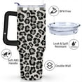thumbnail image 3 of 40oz Fashion Leopard Pattern Stainless Steel Flip Straw Tumbler Spill Proof Travel Cup Double Wall Vacuum Insulated Coffee Mug with Top Handle, 3 of 6