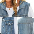 thumbnail image 5 of Women's Denim Jacket Sleeveless Button Down Jean Vest Mid Long Waistcoat, 5 of 5