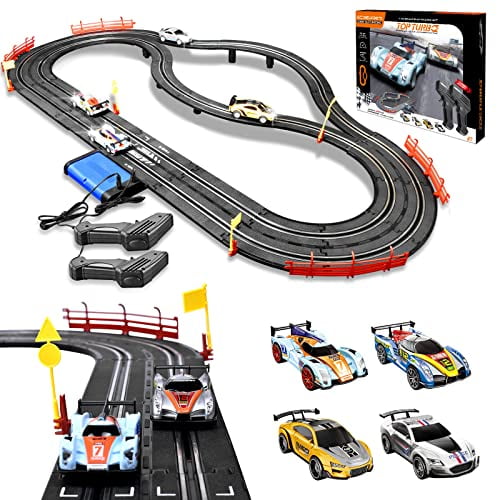 Electric Racing Tracks for Boys and Kids Slot Car Race Track Sets Including 4 Slot Cars 1:43 Scale and 2 Hand Controllers Race Car Track Sets, Gift Toys for Children