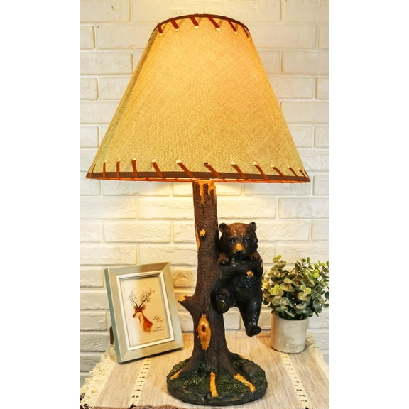 Ebros Whimsical Black Bear Hanging On Tree Branch Table Lamp with Shade 22"H