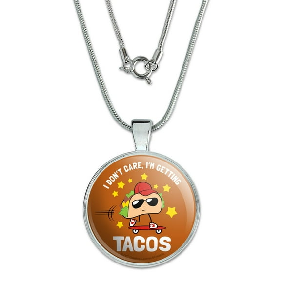 I Don't Care I'm Getting Tacos Skateboard Funny Humor 1" Pendant with Sterling Silver Plated Chain