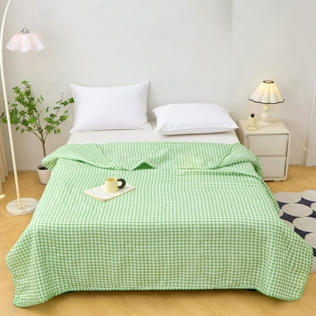HUASHENG 60x40 Inch & Plaid Reversible Summer Quilt | Soft Microfiber All Season Bedding | Lightweight Air Conditioning Blanket For Hot Sleepers & Single Beds