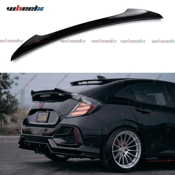 Rear Spoiler Compatible with 2016-2021 Honda Civic Hatchback, V Duckbill Fits for 2016 2017 2018 2019 2020 2021 4-Door, Trunk Exterior High Kick Tail Deck Lid Wing Lip (Glossy Black)