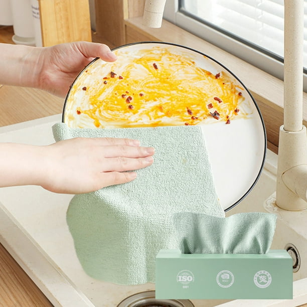 Paños de microfibra - Paquetes de 20 toallitas reutilizables con caja dispensadora, súper absorbentes para cocina y coche, azul/verde/rosa