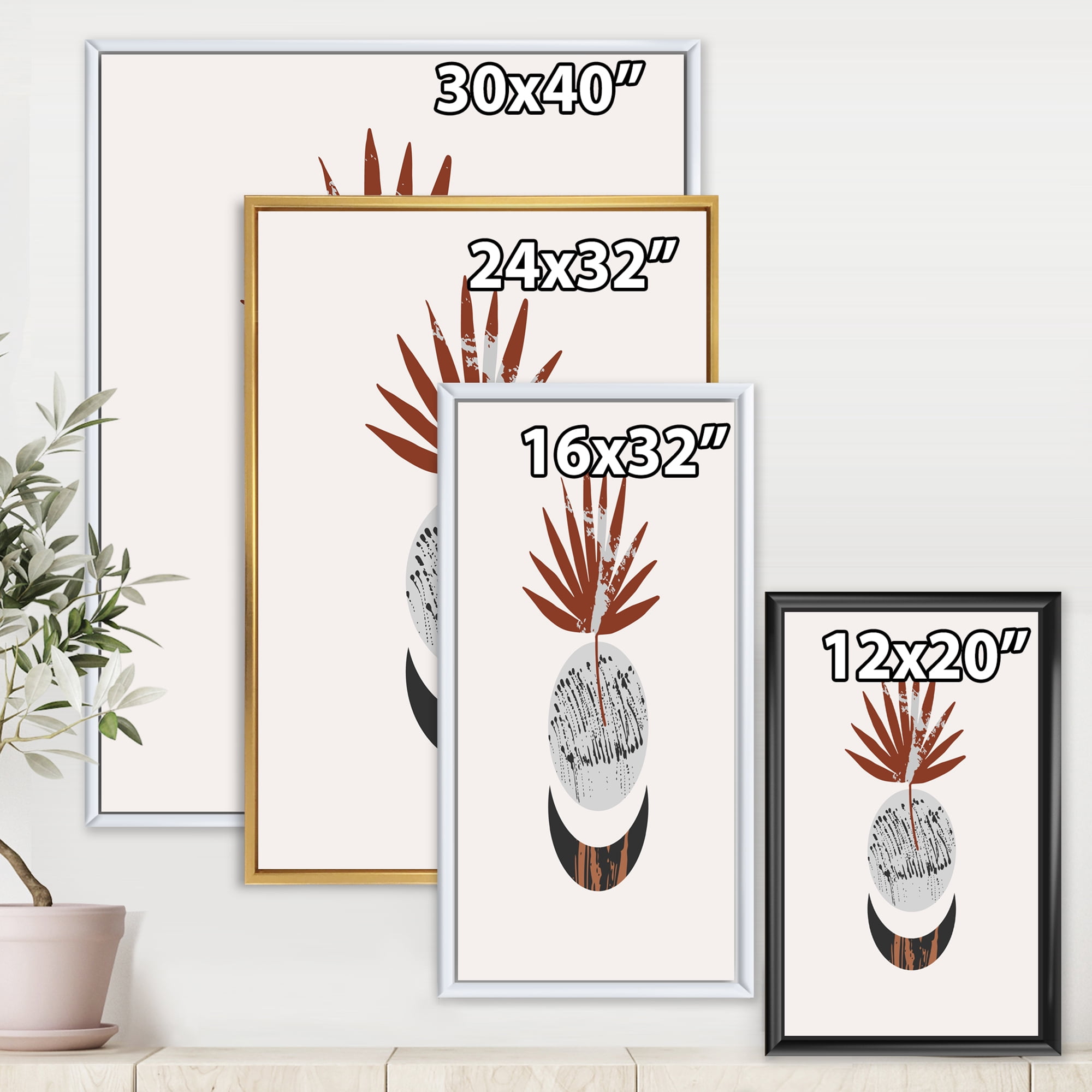 Designart 'Sun and Moon Shapes In Retro Terracotta Tones V' Modern Framed Canvas Wall Art Print