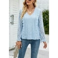 thumbnail image 3 of V Neck Scallop Trim Long Sleeve Keyhole Back Lace Blouse for Women Light Blue X-Large, 3 of 4