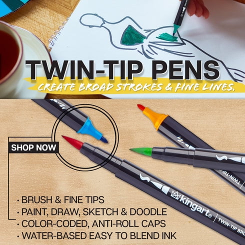 Budget-Luxe Kingart Studio Fineliner Dual Tip Brush Pen, 36 Ea