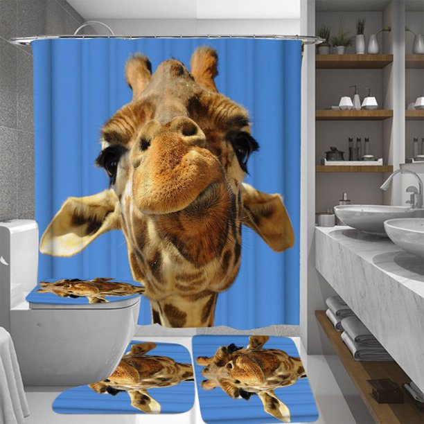 Cortina de ducha de la serie Giraffe, impermeable, decoración de baño