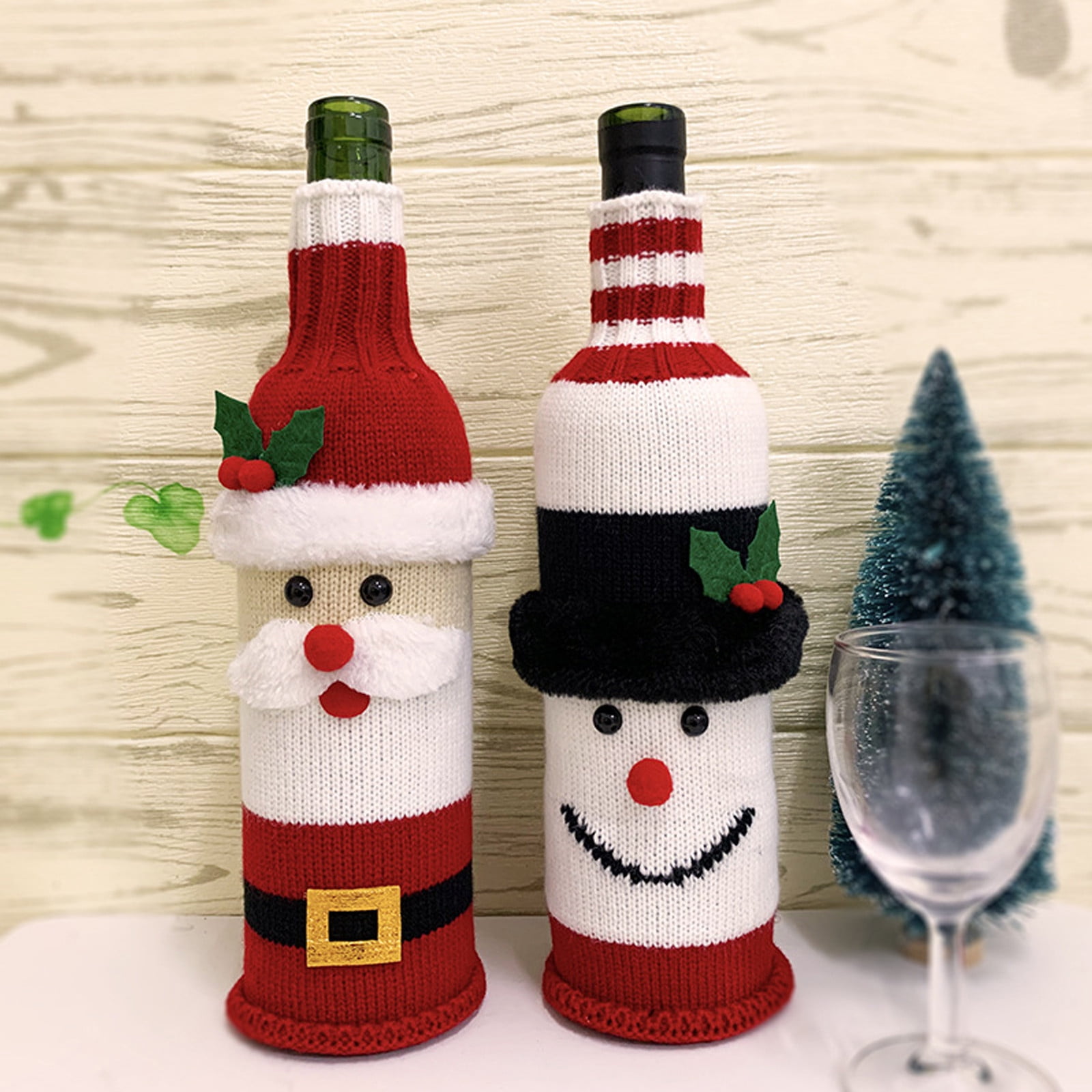 JERKKY Christmas Ornaments 7 Pieces Christmas Sweater Wine Bottle Cover Handmade Wine Bottle Sweater for Christmas Decorations Party Decorations 